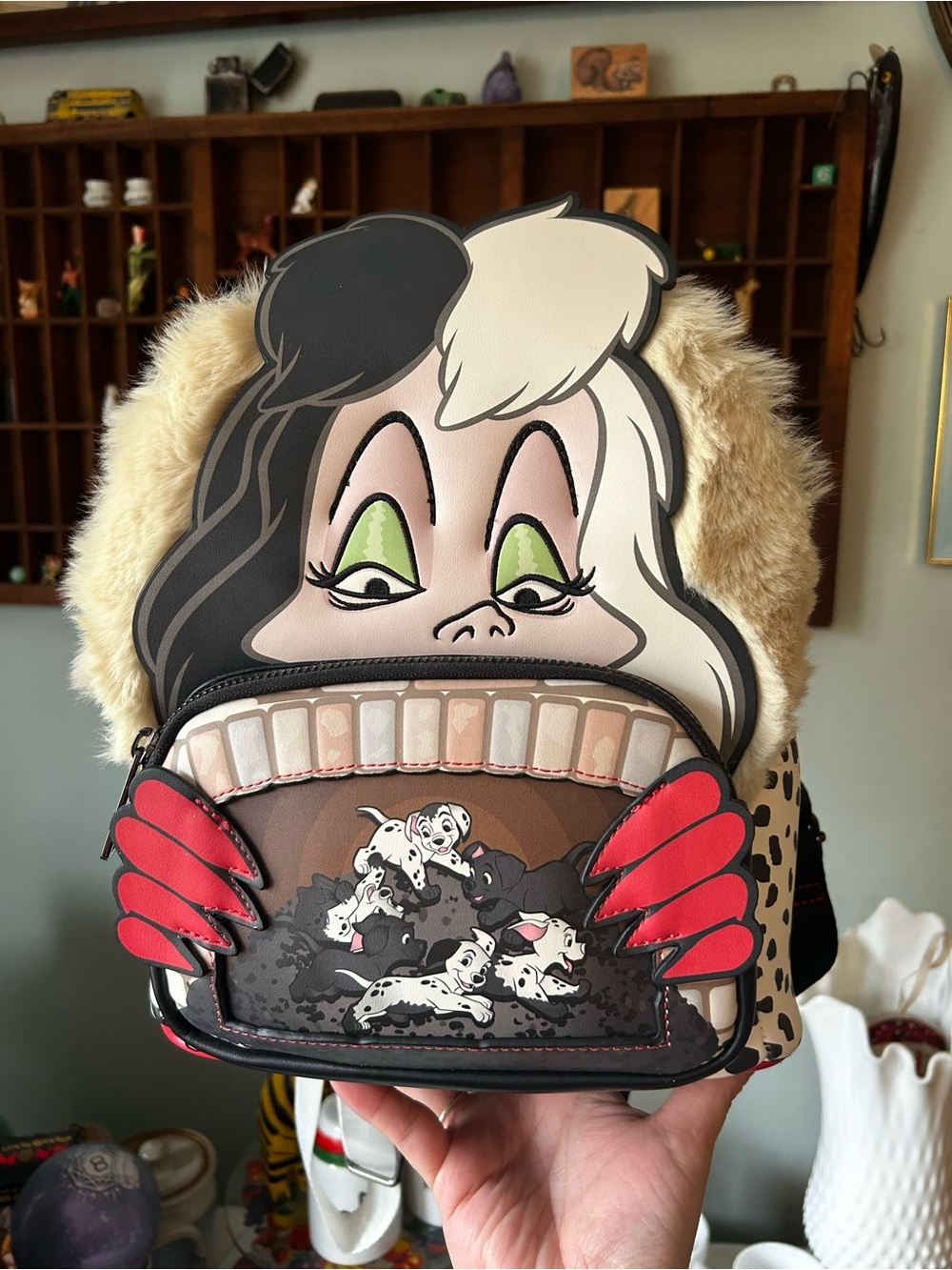 NWT Disney Cruella Black & White Fur Accent Mini Backpack
